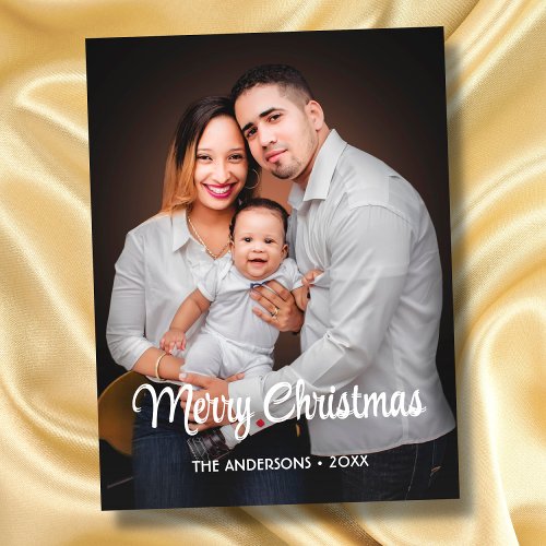 Modern Photo Christmas Elegant Script Personalized Holiday Postcard