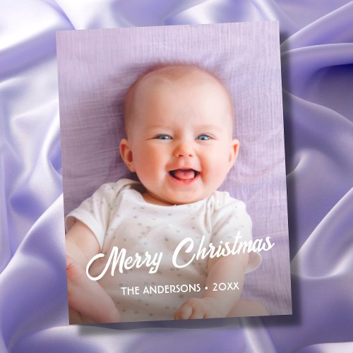 Modern Photo Christmas Elegant Script Personalized Holiday Postcard
