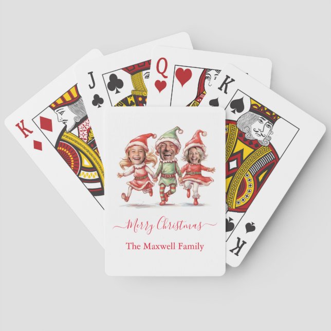 Modern Photo Christmas elves  Poker Cards (Back)