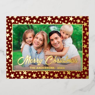 Modern photo Christmas golden stars red burgundy