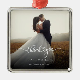 Modern Photo Christmas Holiday Thank You Metal Ornament