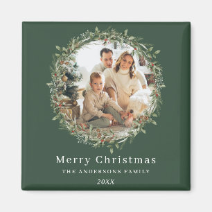 Modern photo Christmas wreath green Magnet