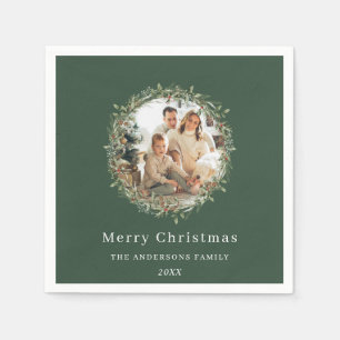 Modern photo Christmas wreath green Napkins