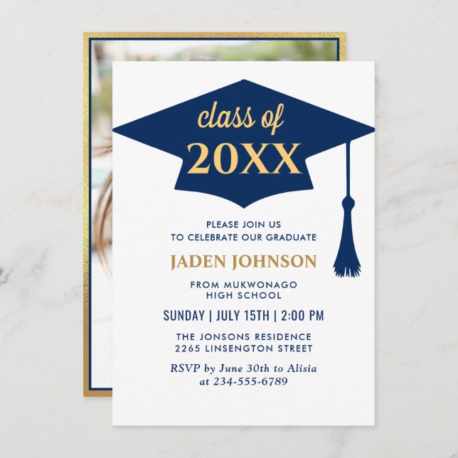 Modern PHOTO Class of 2024 Graduation Party Invitation (Front/Back)
