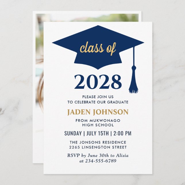 Modern PHOTO Class of 2025 Graduation Party Invitation (Front/Back)
