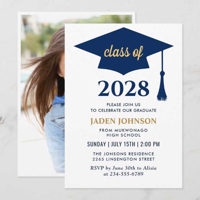 Modern PHOTO Class of 2026 Graduation Party Invitation (Front/Back)