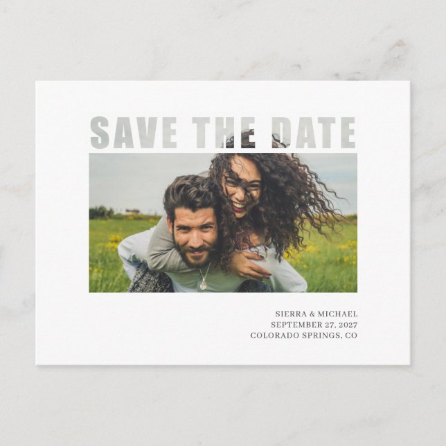 Modern Photo Clear Typography White Save the date Announcement Postcard (Front)