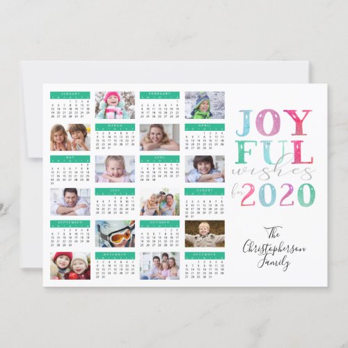 Modern Photo Collage 2020 Calendar JOYFUL WISHES Holiday Card