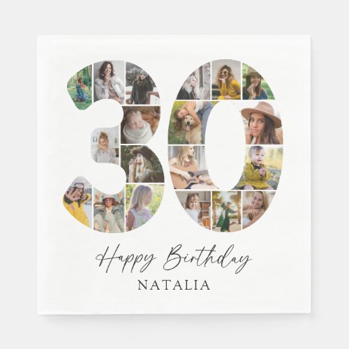 Modern Photo Collage 30th Birthday Napkins