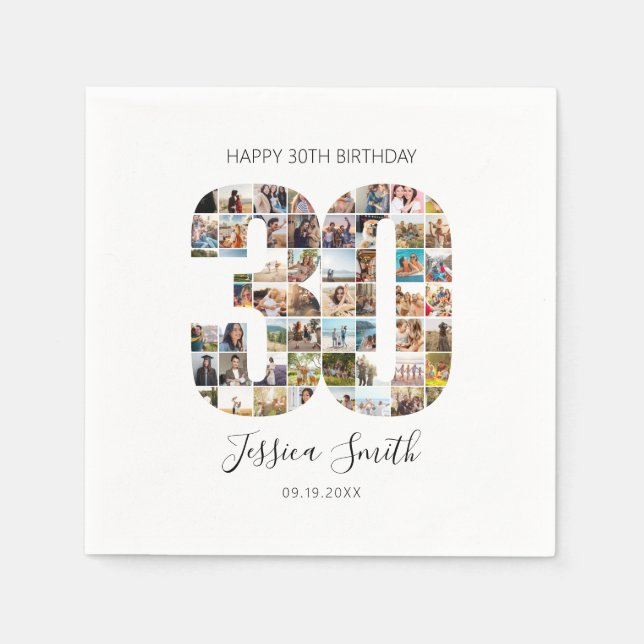 Modern Photo Collage 30th Birthday Napkins (Front)
