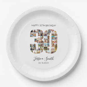 Modern Photo Collage 30th Birthday Paper Plates