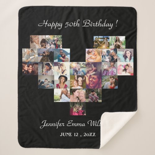 Modern photo collage 50th birthday typography gift sherpa blanket