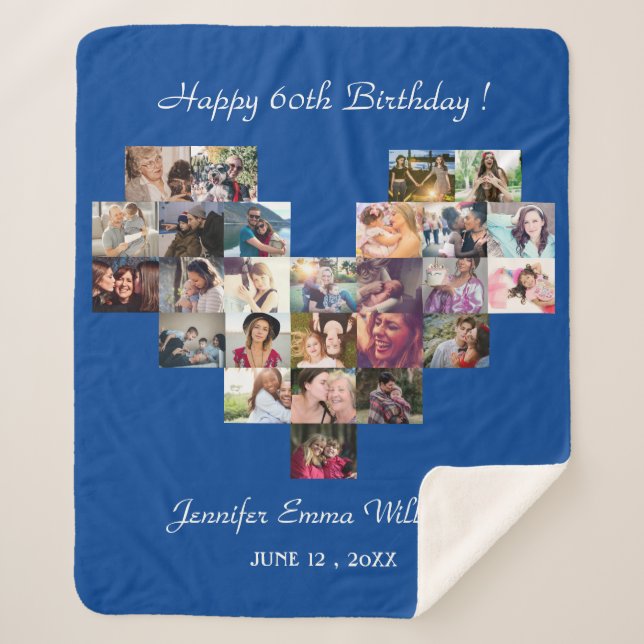 Modern photo collage 60th birthday typography gift sherpa blanket (Front)