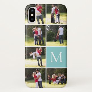 Modern photo collage and monogram aqua Case-Mate iPhone case