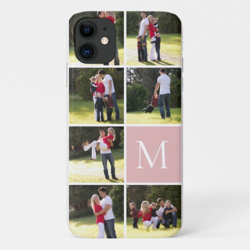 Modern photo collage and monogram blush pink iPhone 11 case