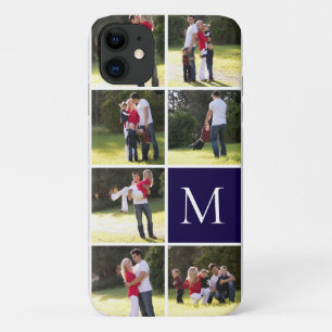 Modern photo collage and monogram navy blue iPhone 11 case