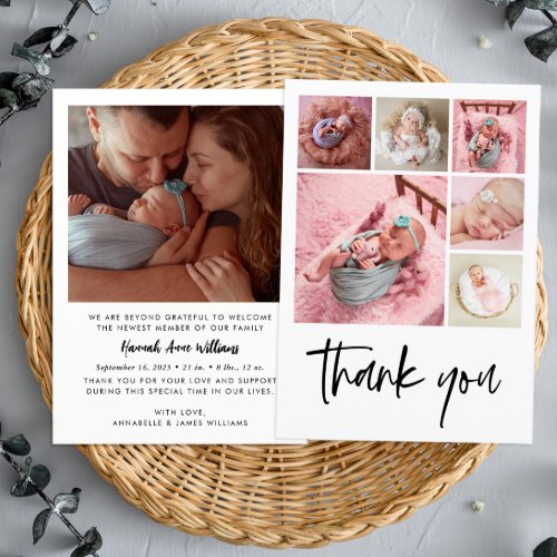 Modern Photo Collage Baby Birth Thank You Announcement