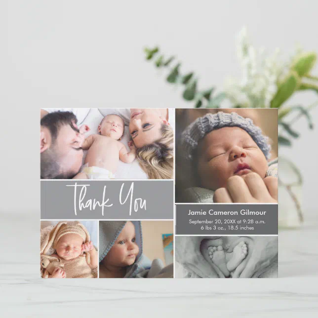 Modern Photo Collage Baby Shower Handlettering Thank You Card | Zazzle
