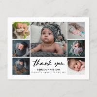 Modern Photo Collage Baby Thank You Announcement Postcard