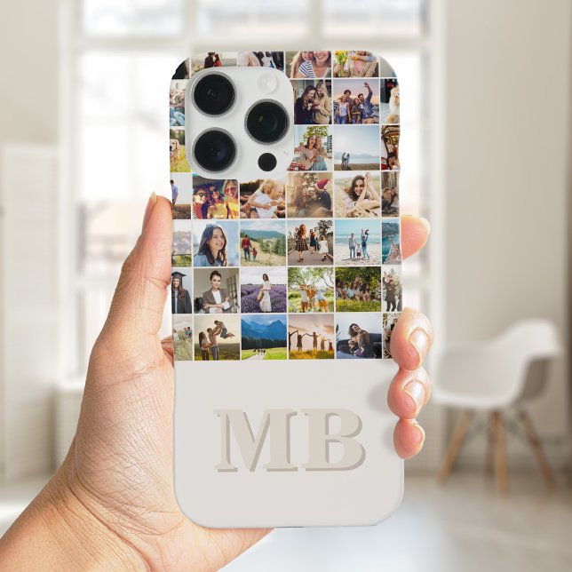 Modern Photo Collage Beige Initial Monogram Case-Mate iPhone Case (Creator Uploaded)