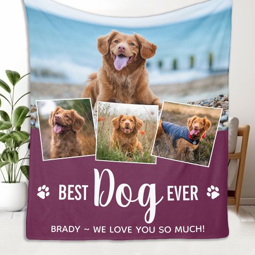 Modern Photo Collage Best DOG Ever Pet Pictures Fleece Blanket