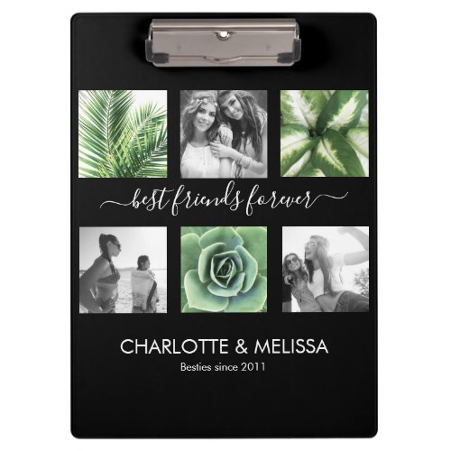 Modern photo collage best friends forever black clipboard