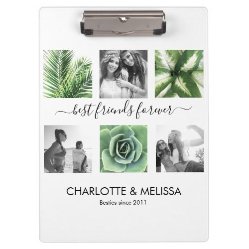 Modern photo collage best friends forever white  clipboard