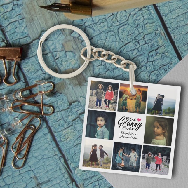 Modern Photo Collage Best Granny Ever Grandma Gift Keychain (Creator Uploaded)