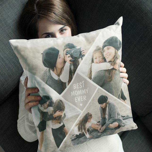 Modern Photo Collage 'Best MOM Ever'  Throw Pillow (Creator Uploaded)