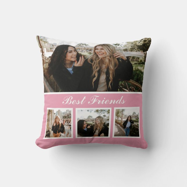Modern Photo Collage Besties BFF Throw Pillow (Front)