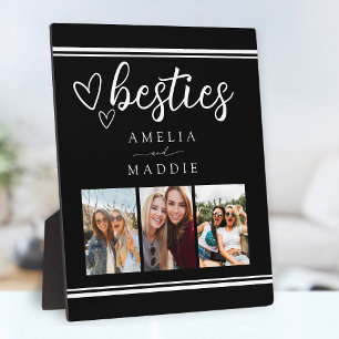 Modern Photo Collage Besties Black and White Plaque