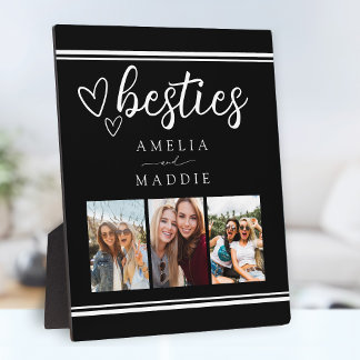 Modern Photo Collage Besties Black and White Plaque