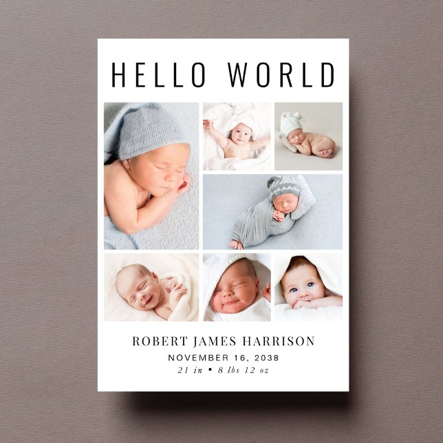 Modern Photo Collage Birth Announcement (Announce the arrival of your precious baby in a way that is as beautiful and unique as they are)