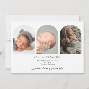 Modern Photo Collage Birth Announcement Card