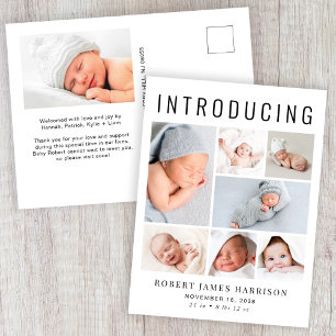 Modern Photo Collage Birth Announcement Postcard