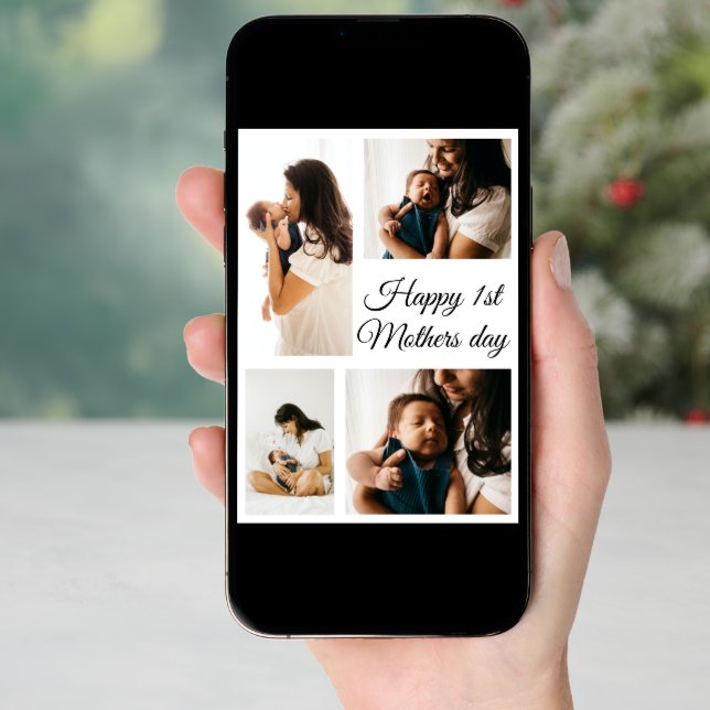 Modern Photo collage | Black And White Mothers Day Holiday Card (Front Digital)