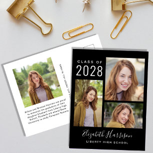 Modern Photo Collage Black Graduation Announcement Postcard