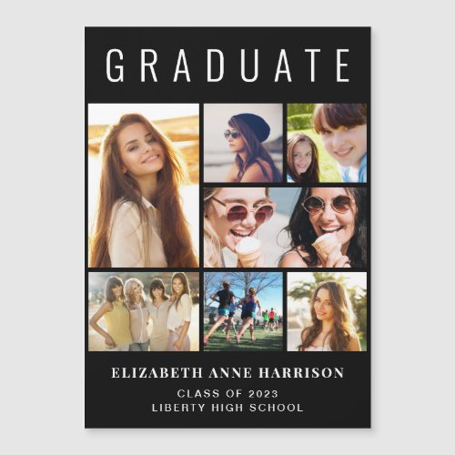 Modern Photo Collage Black Graduation Magnetic Invitation