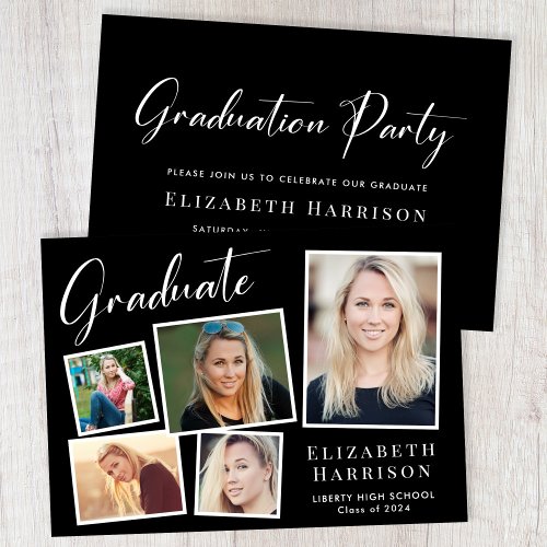 Modern Photo Collage Black Graduation Party Invitation