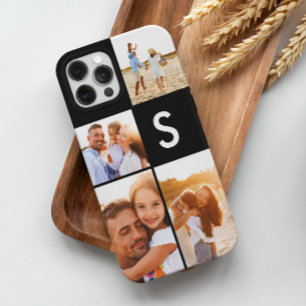 Modern photo collage black initial monogram iPhone 11 case