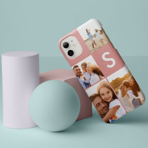 Modern photo collage black initial monogram iPhone 8/7 case
