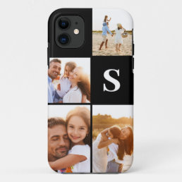 Modern photo collage black initial monogram iPhone 11 case