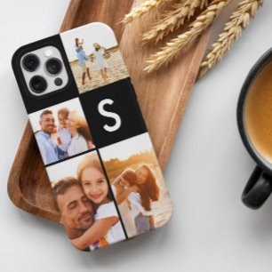 Modern photo collage black initial monogram iPhone 12 pro max case