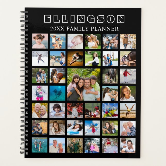 Modern Photo Collage Black Personalized Planner (Front)