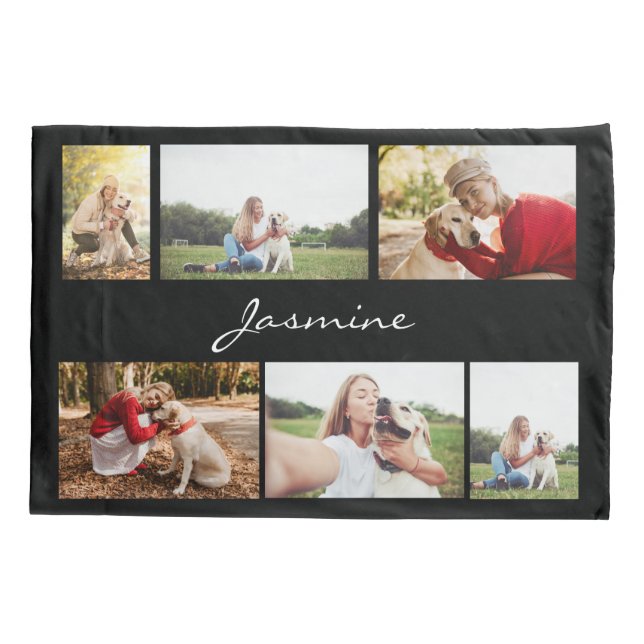 Modern Photo Collage Black Pillow Case (Back)