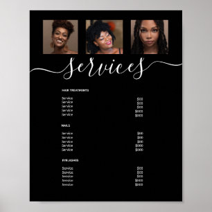 Modern Photo Collage Black Spa Salon Service Menu Poster
