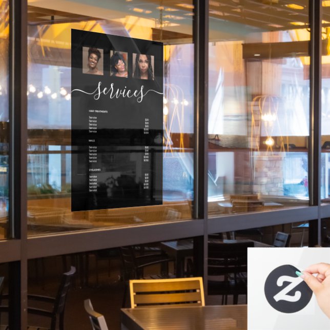 Modern Photo Collage Black Spa Salon Service Menu  Window Cling (Restaurant Window)
