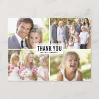 Modern Photo Collage Black Wedding Thank You