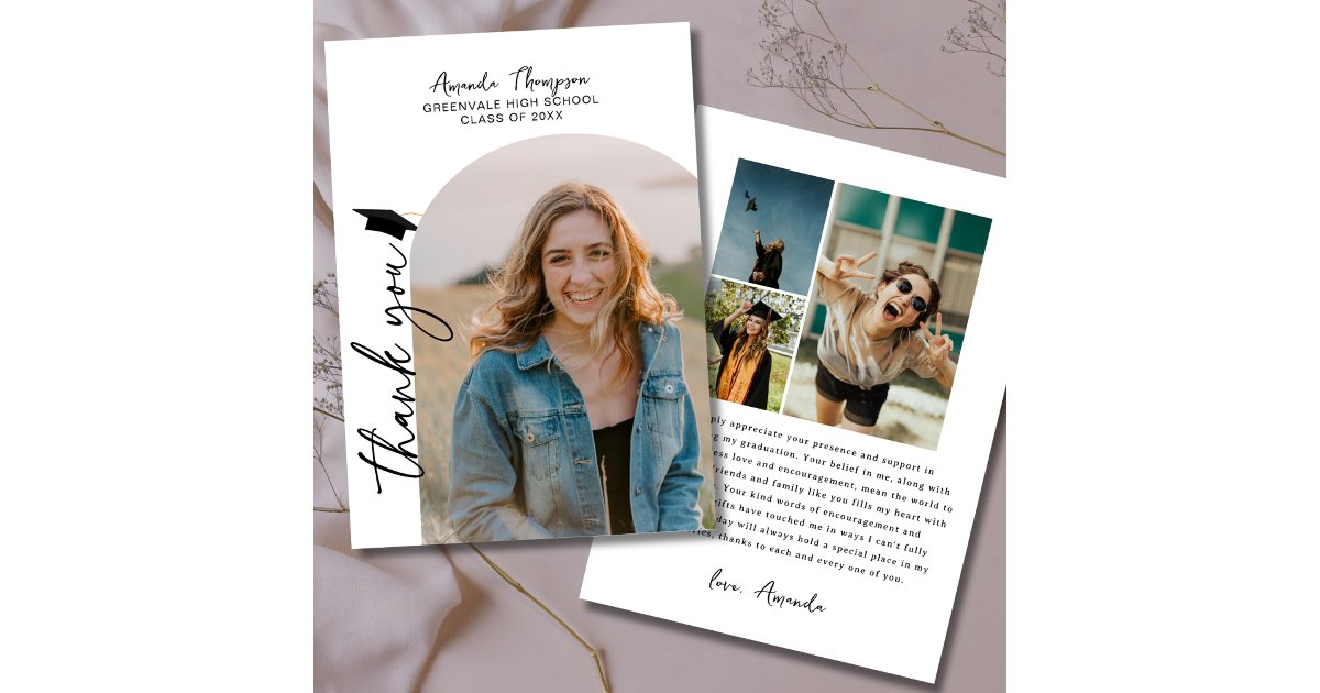 Modern Photo Collage Black White Graduation Thank You Card | Zazzle