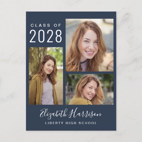 Modern Photo Collage Blue Graduation Announcement